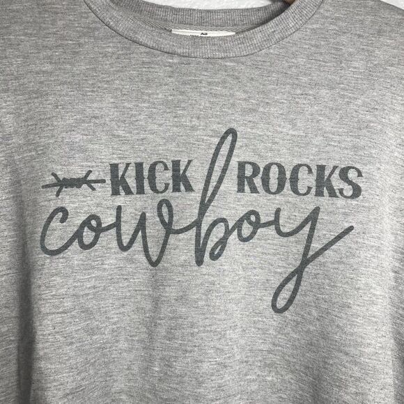 Zenana Tops - Graphic Western Sweatshirt Kick Rocks Cowboy Oversized Cropped Womens XS Raw Hem